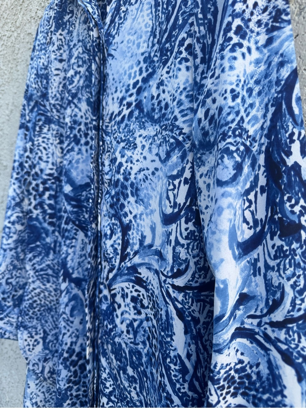 Chico's Blue Abstract Paisley Embellished Studded Collar Button Down Blouse S - Picture 5 of 12